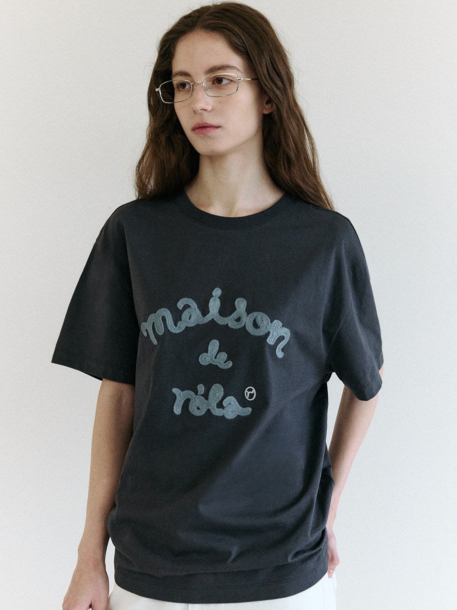 MAISON DE ROLA EMBROIDERY LOOSE FIT T-SHIRT CHARCOAL GRAY