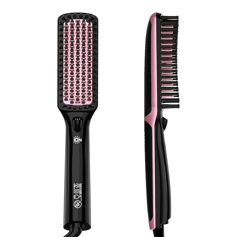 Terviiix ヒートブラシ ストレートブラシ マイナスイオンヘアアイロンブラシ 25秒間急速加熱 20段階温度設定130℃-230℃ ストレート＆カール両用 60分間自動オフ 海外対応 耐熱ポーチ