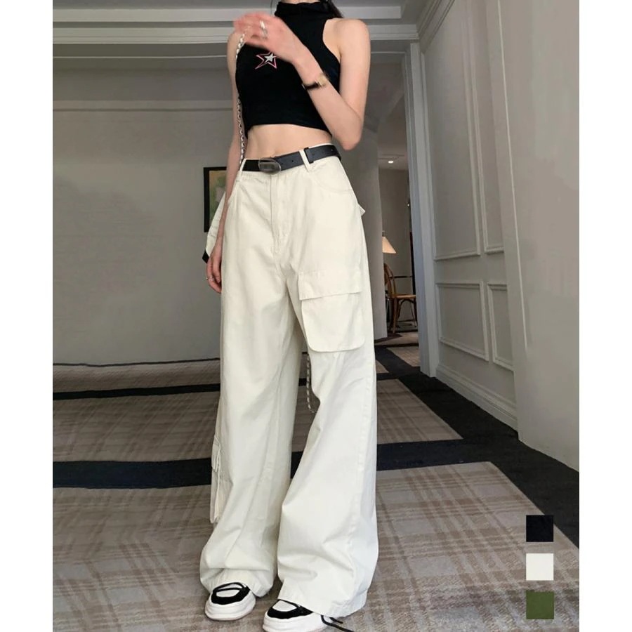 【急速出荷!】人気沸騰 大人気レディースパンツ ワイドカーゴパンツ ハイウエスト 韓国風