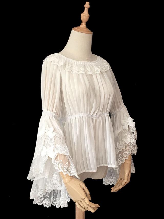 【短納期】クラシックロリータブラウスインファンタレーストリムフリルプリーツシフォンロリータトップ