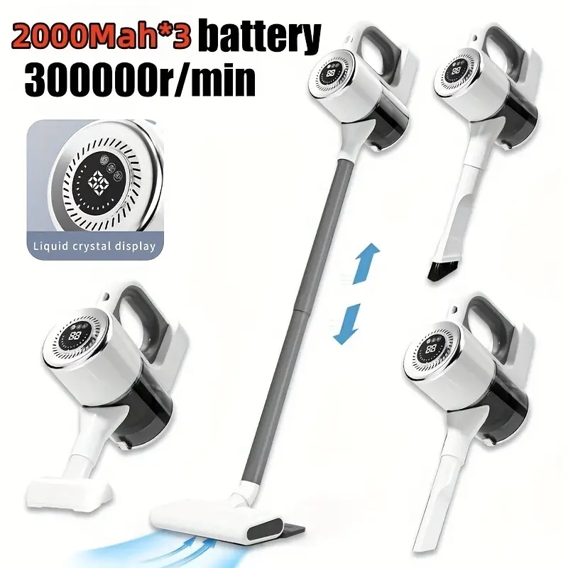 4-in-1 LEDディスプレイ搭載コードレスハンディ掃除機7KPa強力吸引USB充電対応家庭＆車両兼用ABS素材2000mAh×3バッテリー静音運転ペットモード付き必須の家電ポータブ