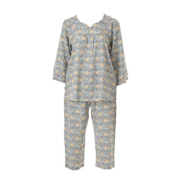 レーヨン幾何学花柄プリント レディース パジャマ 上下セット_CA(VEPS04WS)