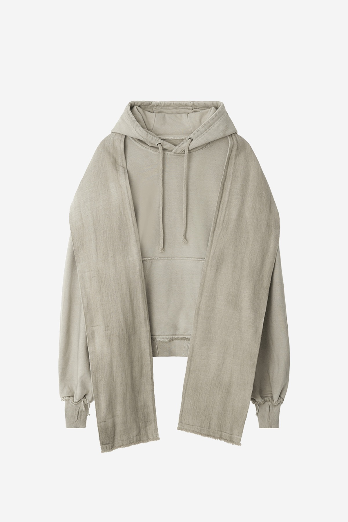 【BLR】DYED RAW-EDGED HOODIE WITH LINEN MUFFLER : IVORY
