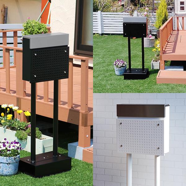 スタンドポスト 郵便ポスト 郵便受け 玄関ポスト 自立 玄関 エントランス 一軒家 戸建 シンプル モダン スタイリッシュ 鍵付き スリム ブラック 黒 ホワイト 白