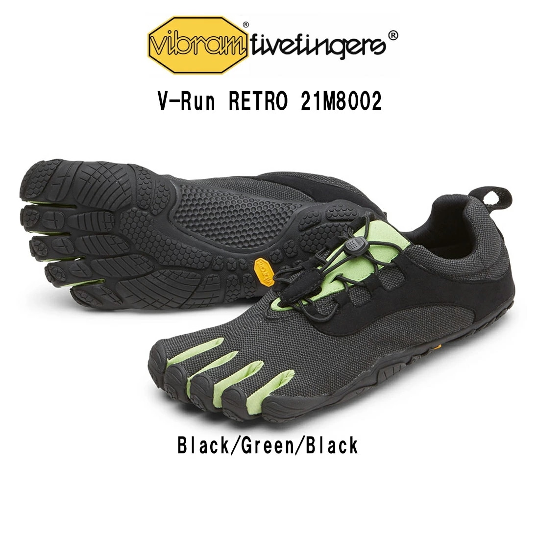Vibram FiveFingers メンズ 五本指 シューズ トレーニング ランニング レトロ ブラック グリーン V-Run RETRO 21M8002