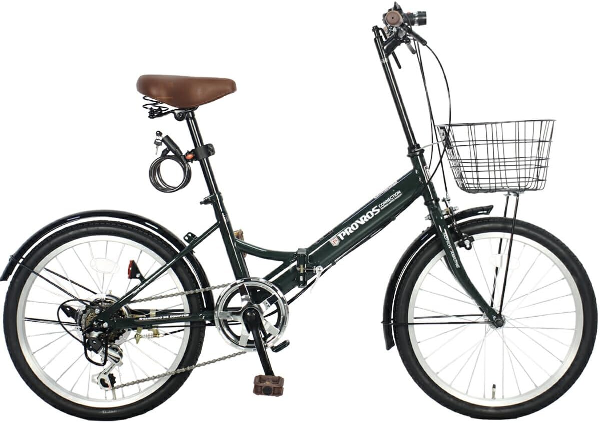 P-206 折りたたみ自転車 20インチ シマノ6段ギア カゴ /ワイヤー錠/ライト付き 通勤 通学 街乗り 折り畳み 自転車 【メーカー保証1年間】