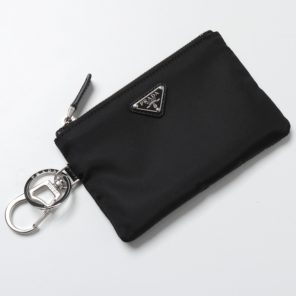 PRADA プラダ ミニポーチ 2TT117 2DMK レディース キーリング キーケース トライアングルロゴ フック付き F0002/NERO