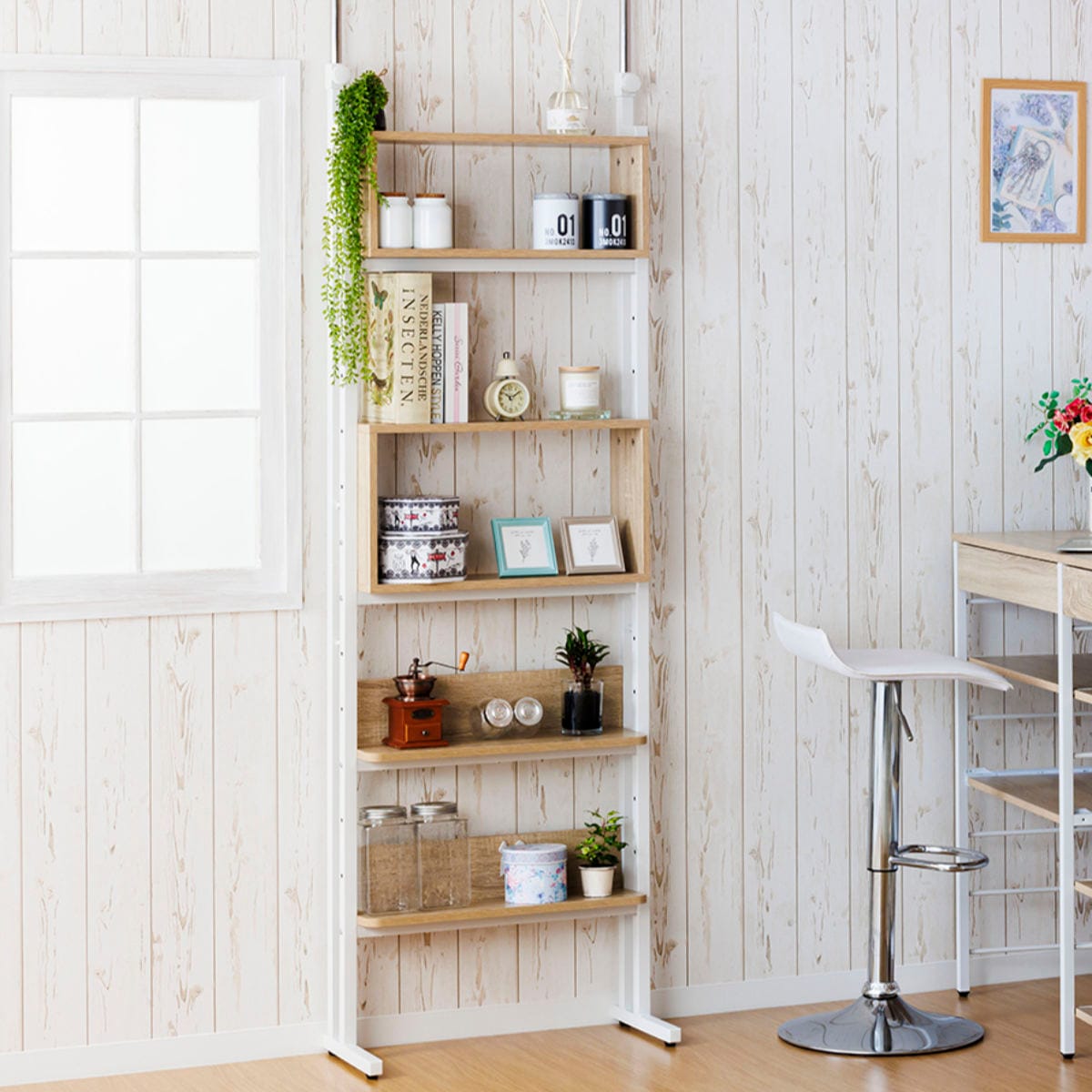 突っ張り オープンラック 幅60cm 棚 ボックス 自由組換 収納 突っ張り棚 スリム 壁面収納 つっぱり ラック 壁面ラック 壁面 天井つっぱり ディスプレイラック ウォールシェルフ