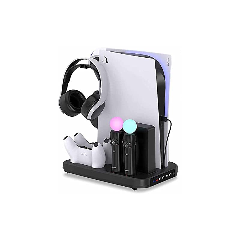PSVR/PS5縦置きスタンド PS5多機能充電スタンドコントローラー充電器 PS Moveコントローラ*2 充電＋PS5コントローラー*2充電 4台同時に充電可能 充電ステーション　PS5本体 VR