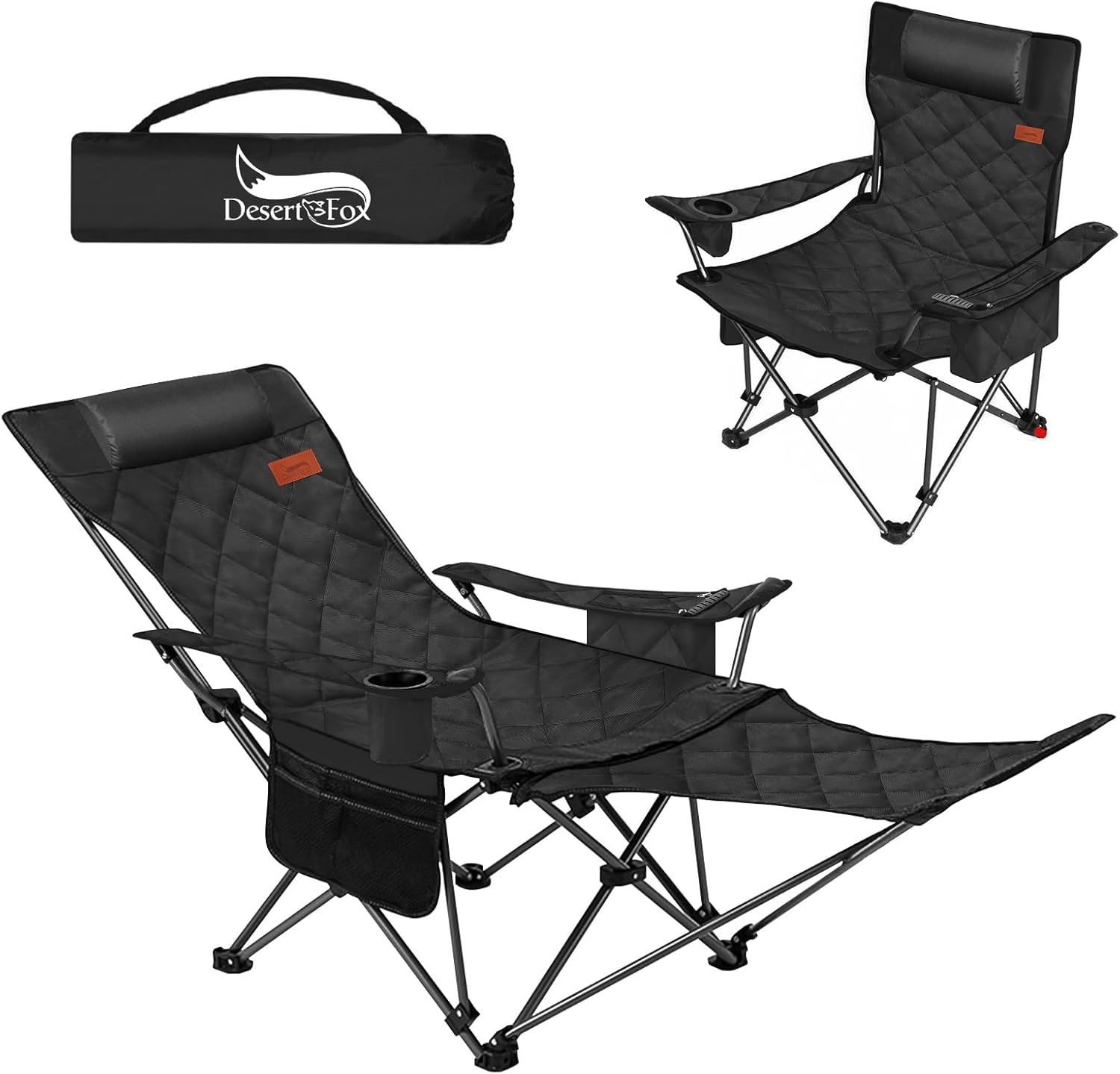 DesertFox リクライニングチェア キャンプ椅子 4way 仮眠 昼寝 4段階調整 四季適用 アウトドアチェア クーラーボックス付き 【耐荷重150kg】コンパクト 折りたたみチェア 軽量