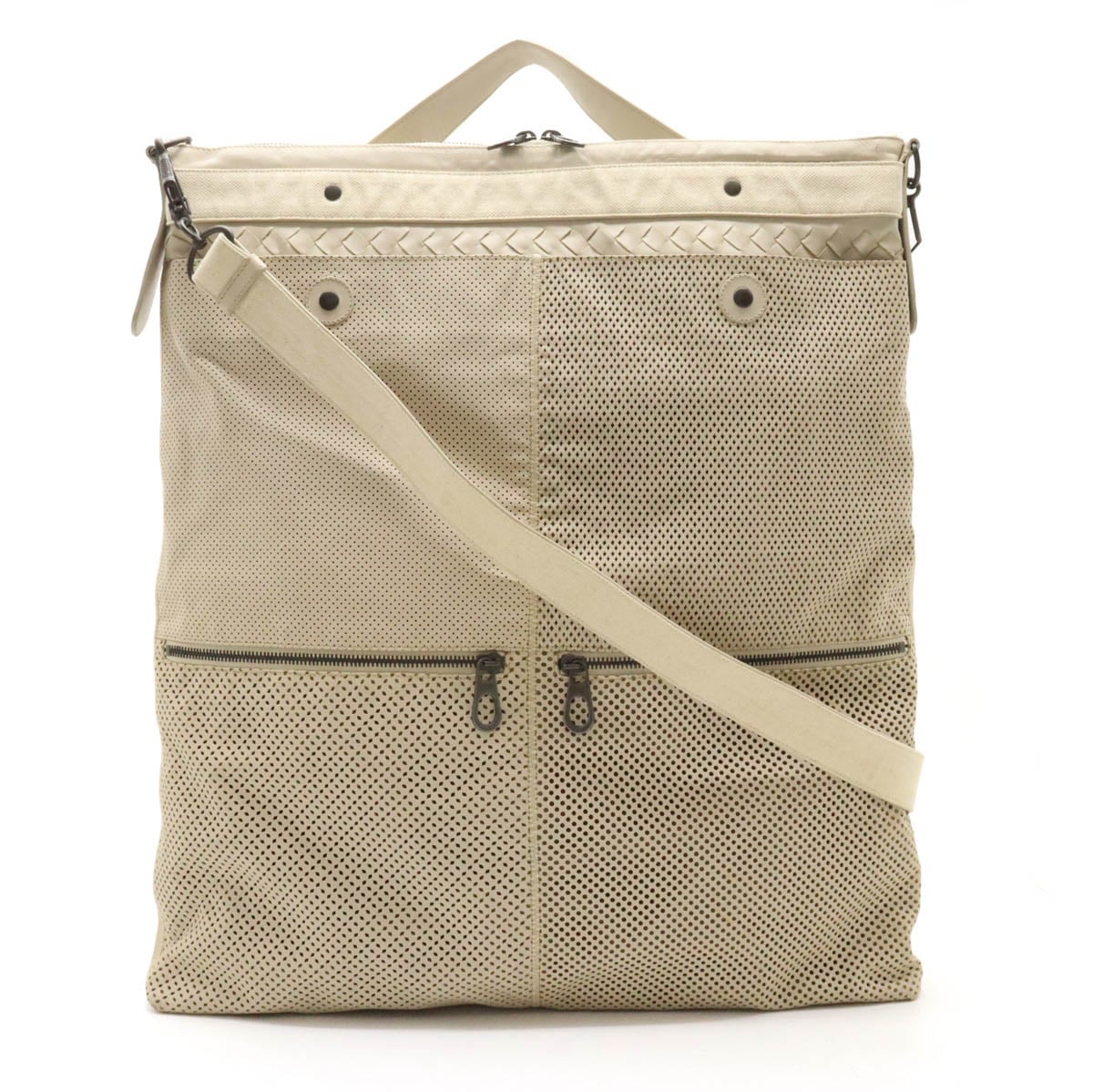 ボッテガベネタ パンチング ショルダーバッグ 2WAY ハンドバッグ レザー アイボリ
