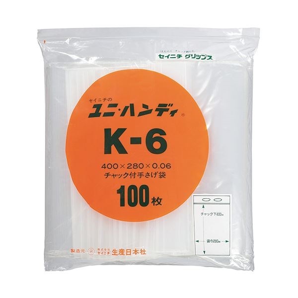 セイニチ ユニハンディチャック下400x幅280mm K-6 1パック（100枚）