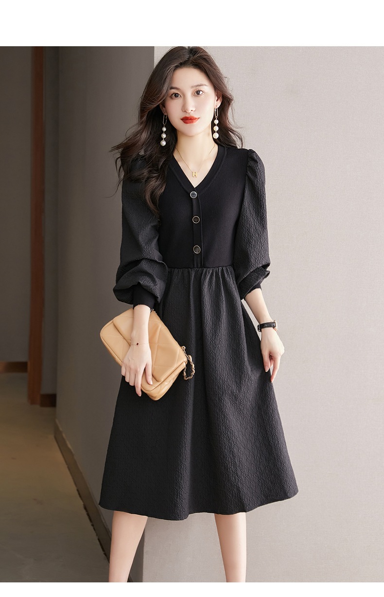 ファッション ニット ドレス 女性 ランタンスリーブ A ライン 穏やかな セータードレス グリーン ブラック M L XL XXL ワンピース 膝上 袖あり かわいい 大人可愛い きれいめ シンプル