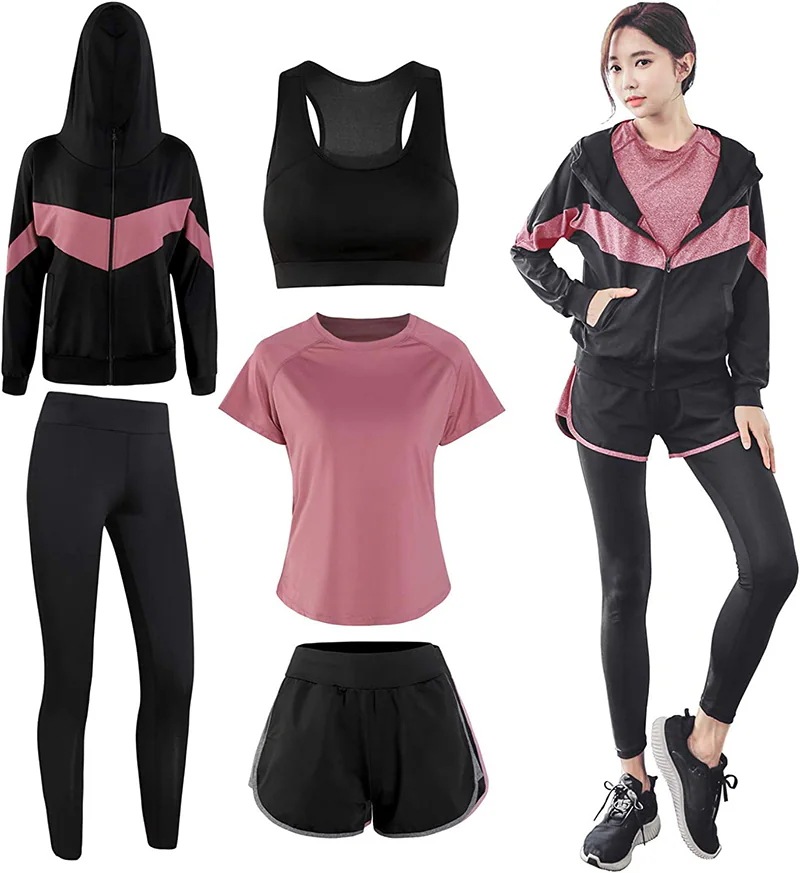 大人気！ ヨガウェア 上下セット 3色 5点セット レディース フィットネス パンツ ブラ スポーツスーツ ジムスーツ ランニングホット ジャージ トレーニング ランニング ジム