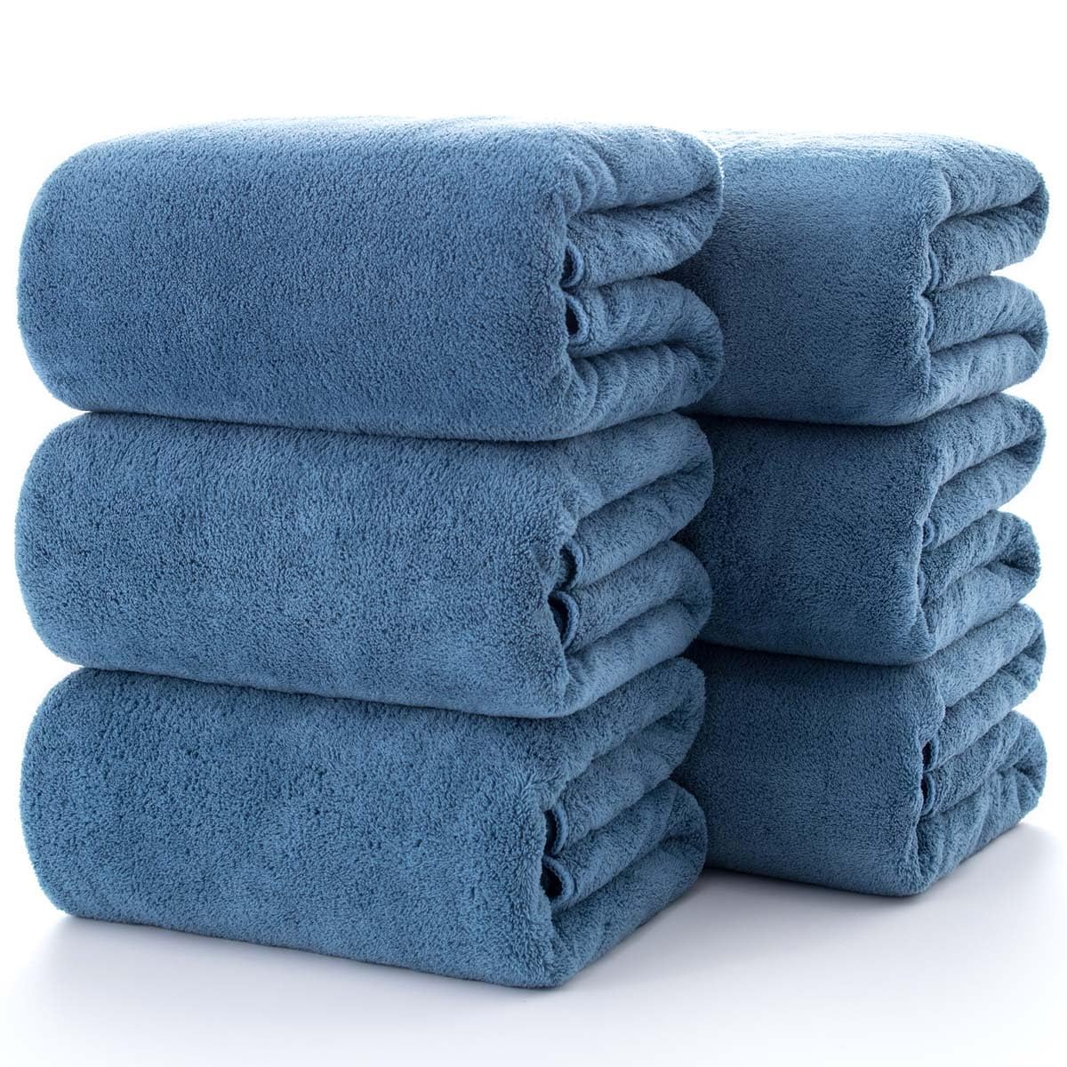 バスタオル ふわふわ 大判 Lumimi 6枚セット スモーキーブルー 70*140cm ホテル仕様 吸水速乾 柔らか肌触り エステ 業務用 サロン お風呂上がり耐久性 バス用品