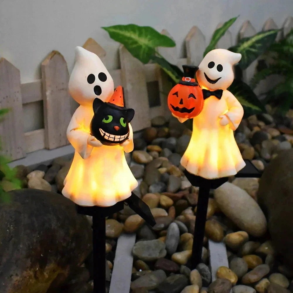 ソーラーパワードハロウィンゴーストステークライト防水設計 カボチャモデル付き庭園・ヤード・パスウェイの夜間演出 ジャック・オー・ランタン 黒猫のランタン1個入り最低価格挑戦