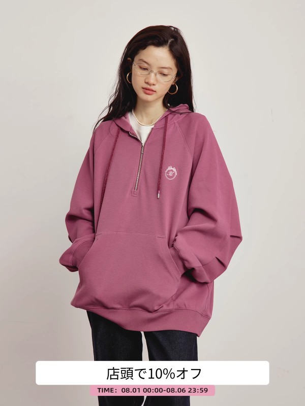 Dantashi刺繍入りフード付きスウェットシャツレディース秋冬新作ゆったりめカジュアルプルオーバートップ