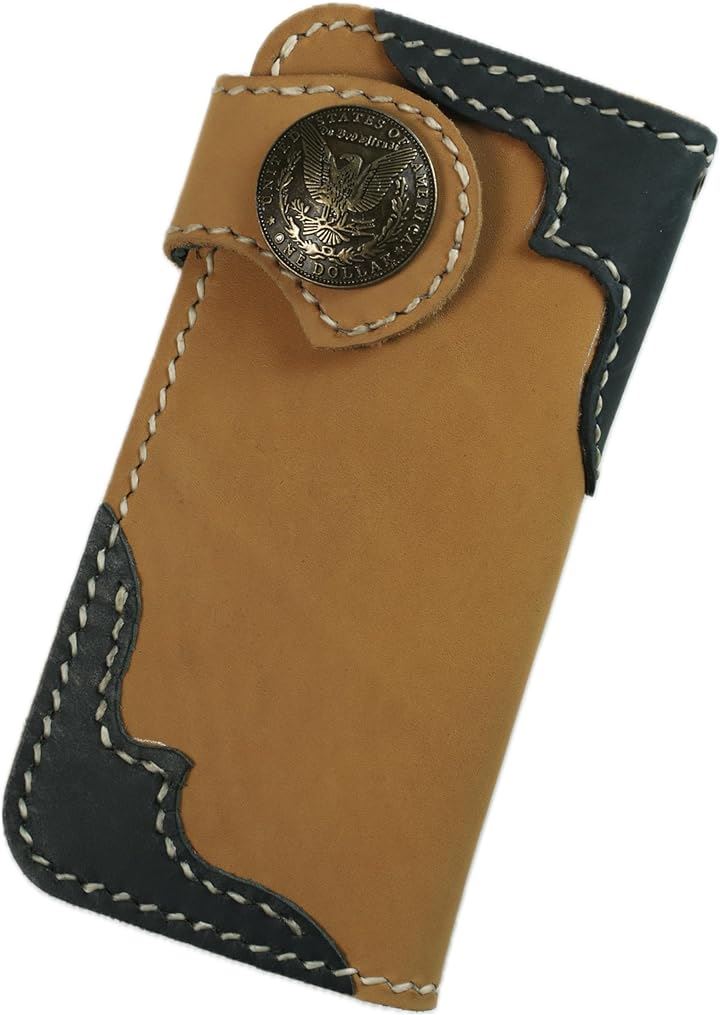 財布 メンズ バイカーズウォレット 長財布 本革 ライダースウォレット レザーウォレット 二つ折り キャメルxブラックxイーグル( キャメルxブラックxイーグル)