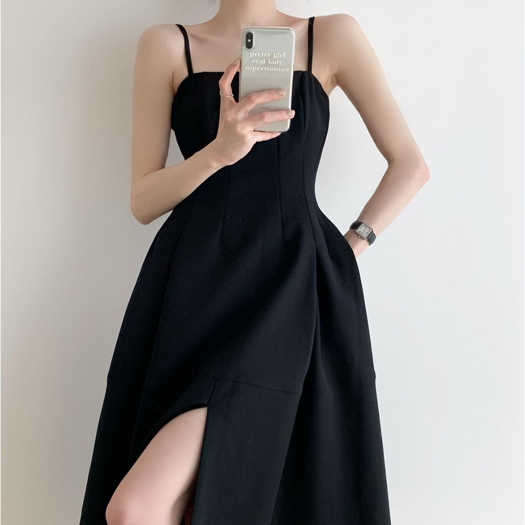ワンピース ワンピドレス パーティードレス キャミワンピ 膝下 ミモレ丈 ロング丈 袖なし ノースリーブ フレア タイト ハイウエスト スリット 深スリット きれいめ シンプル ベーシック 大人 上品 5,465円