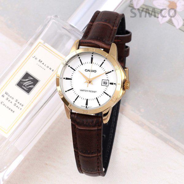 LTP-V004GL-7A シンプルなデイリーアナログカジュアルレディースレザーウォッチ d