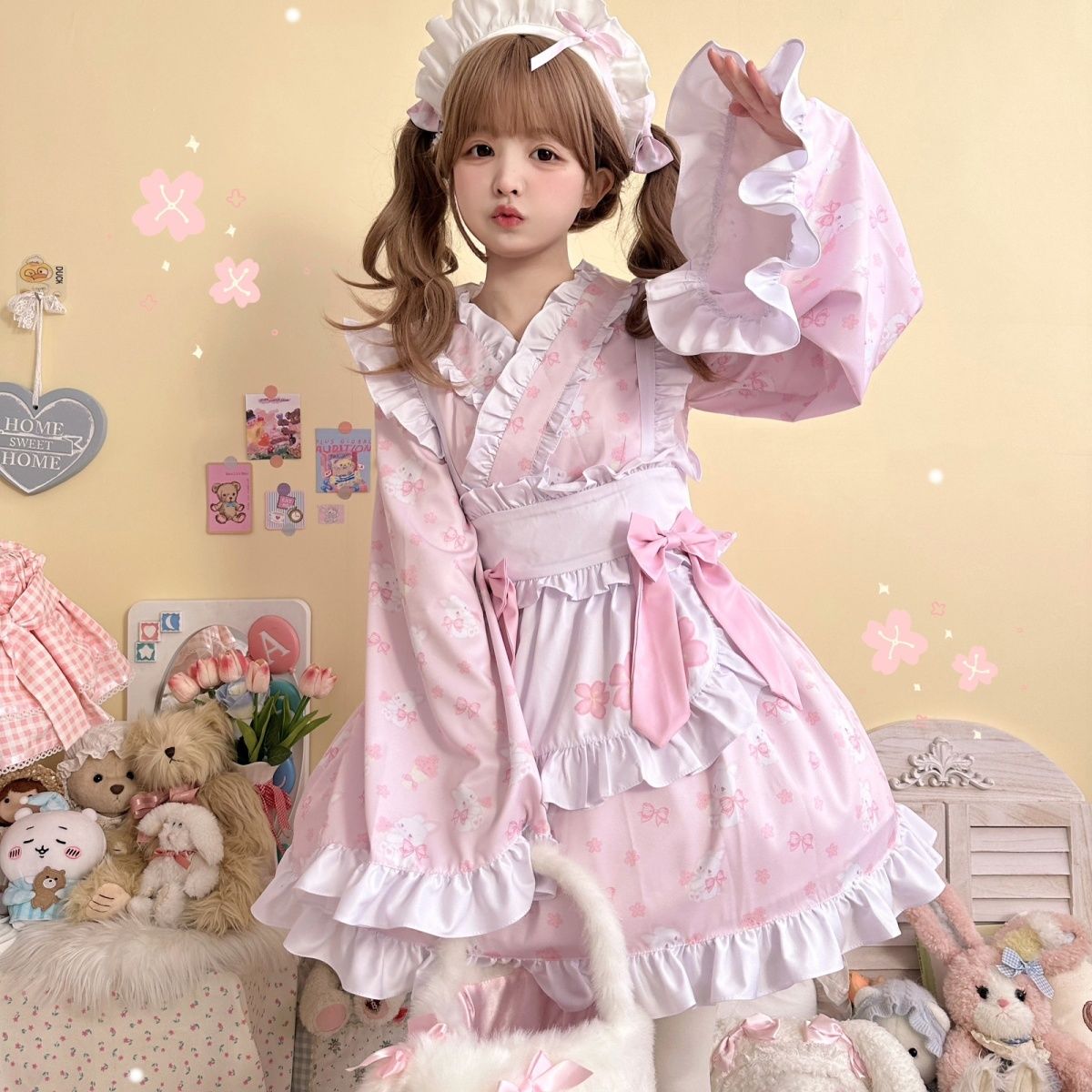 ロリータ 【途川少女】オリジナルセット 和風ロリータ メイド服 長袖 ロールプレイング