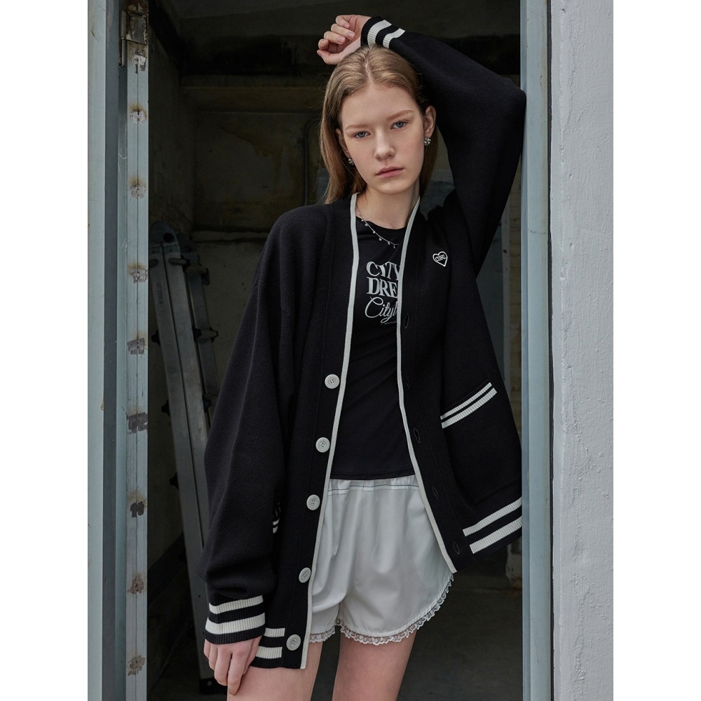 シティブリーズラインポイントニットカーディガンブラック