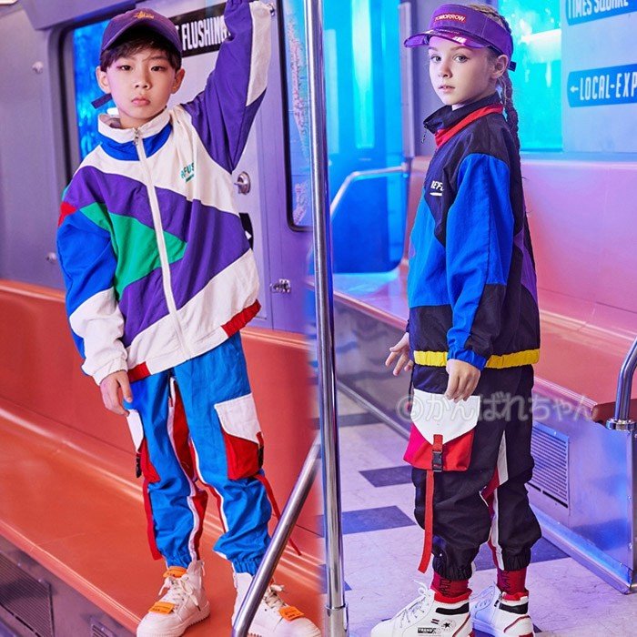 キッズ ダンス衣装 ヒップホップ HIPHOP 子供 ジャケット パンツ セットアップ 男の子 女の子 ジャズダンス ステージ衣装 練習着 体操服 競技 ランニング