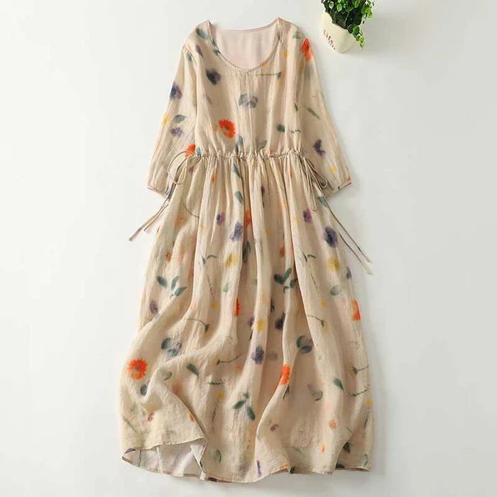 【20点セット】無料ワンピース 半袖 レディース 夏 花柄 ワンピ Aライン ロングワンピース 総柄 綿麻風 ミモレ丈 リゾート 大きいサイズ ゆったり ラウンドネック フレア きれいめ 涼しい ひん