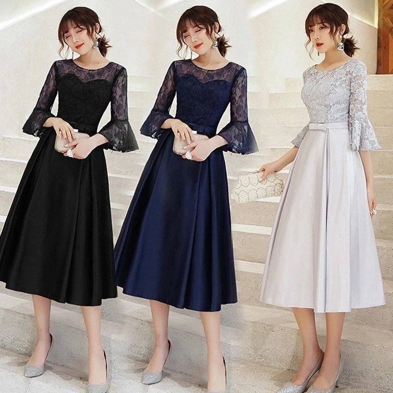 メガ割 ドレスセミロングワンピース パーティードレス フレア袖 結婚式 ドレス お呼ばれ 二次会 花嫁 ワンピース 同窓会 フォーマル 卒業式 披露宴 演奏会 成人式 30代
