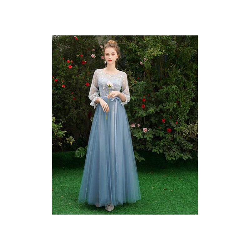 レディース ステージ衣装 演奏会ドレス キャバドレス ロングドレス ロング丈 花嫁 カラードレス パーティー 袖あり レースアップ エレガント 結婚式 演奏会 ウェディングドレス 着痩せ レース マー