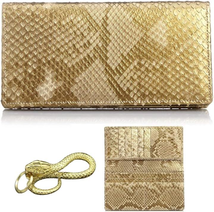 高級全面蛇革の無双仕上げ 金運財布 パイソン メンズ 長財布 エキゾチック レザーを使用した黄金蛇 蛇革/熟練革職人のハンドメイド品 日本製(黄金蛇チャーム)