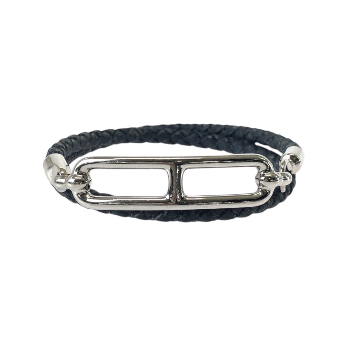 美品 ルリ ブラック 黒 シルバー レザー/メタル 071727F ブレスレット レディース 506204