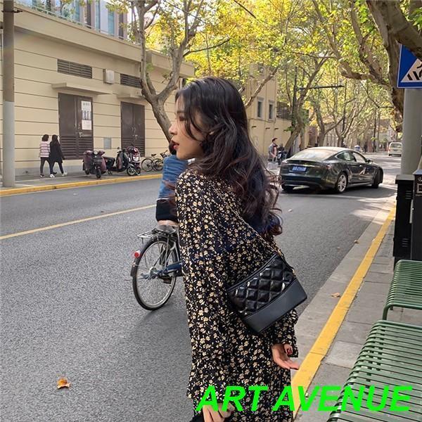 ワンピース レディース きれいめ マキシ丈 おしゃれ 花柄 美シルエット Vネック ウエストゴム ロング丈 ガウン 長袖 シフォン 膝下 春 秋 冬 Aライン 綺麗