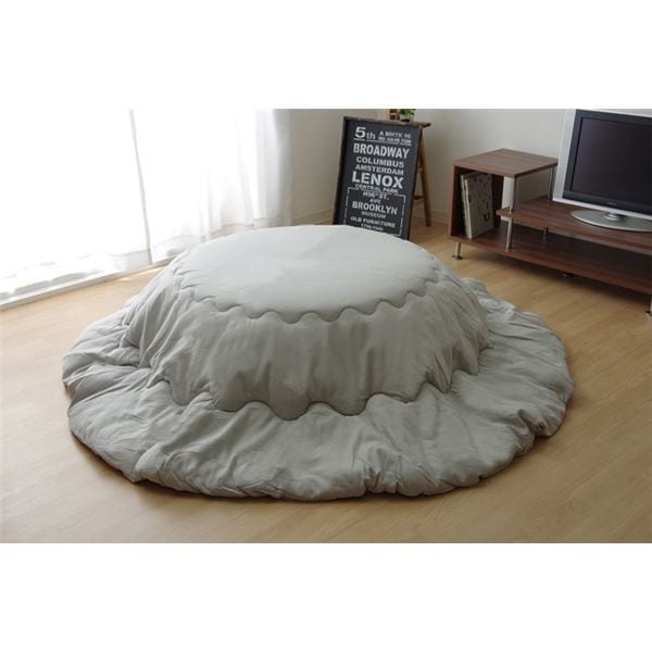 シンプル こたつ布団 丸形 グレイ 直径約225cm 厚掛けタイプ 洗える 綿100％ 先染めデニムIT リビング