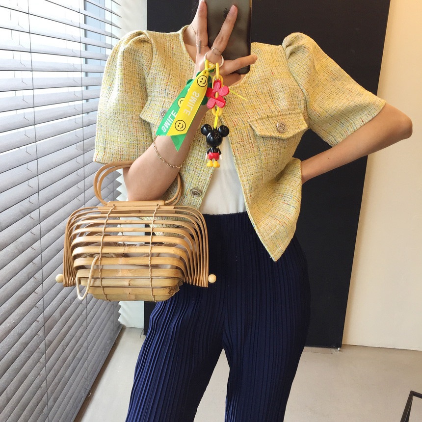 シルバーボタンサマーツイードジャケット かわいい 韓国系 高級感 インポート 体型カバー インポート おしゃれ 大きいサイズ セクシー