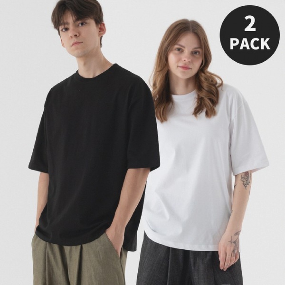 (Pianer) クールコットンオーバーフィットクルーネック半袖Tシャツ (2color)