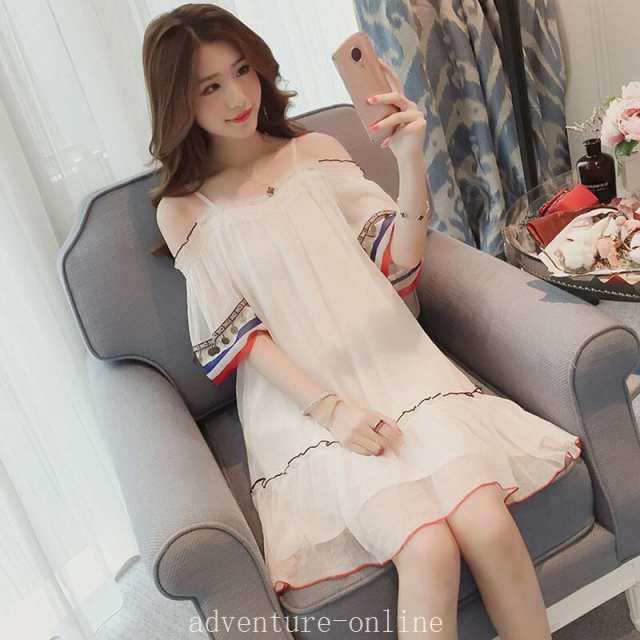 【2025新作入荷】オフショル ボヘミアン ワンピース スカート エキゾチック カントリー 刺繍 シフォン 半袖 ミドル丈 ひざ丈 足長 流行 春 夏 M L XL