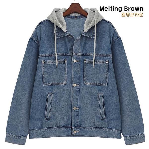 取り外し可能なフード付きデニムジャケット カジュアル デニムジャケット