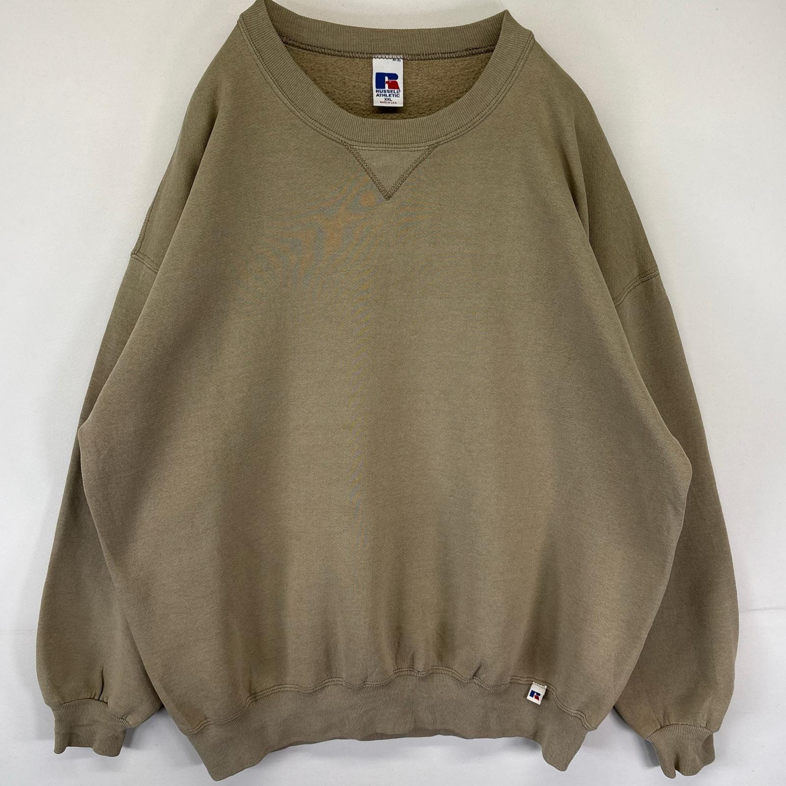 古着 90s/90年代 USA製 スウェット 無地 トレーナー クルーネック 前V 大きいサイズ 2XL ベージュ系 メンズ