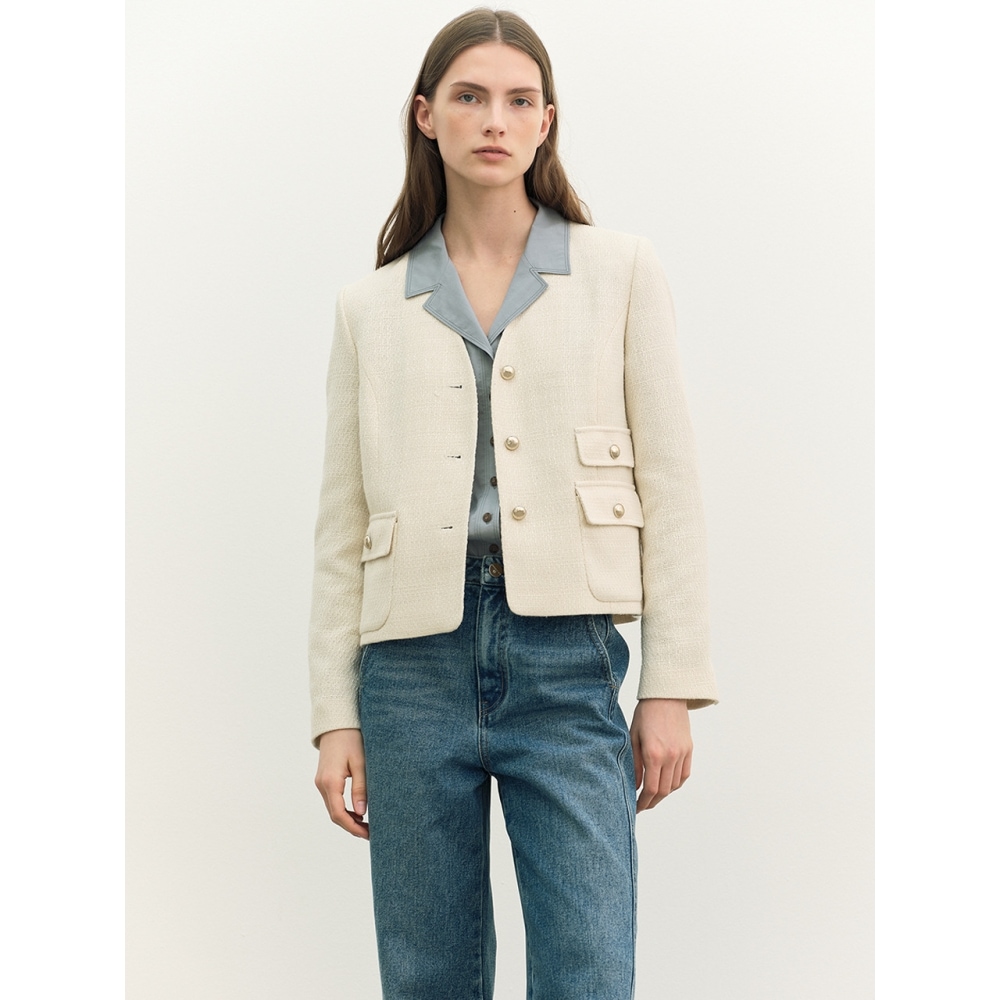 エーティーコーナー Vネックアウトポケットツイードジャケットアイボリー (AEJA4A403IV)