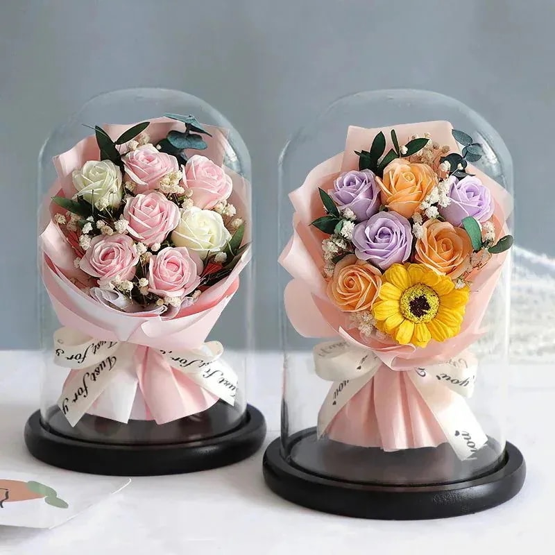 5 母の日おめでとう最高のプレゼントドライフラワーガラスカバーローズ不滅の花リビングの装飾ガールフレンドの誕生日プレゼントバレンタインデー
