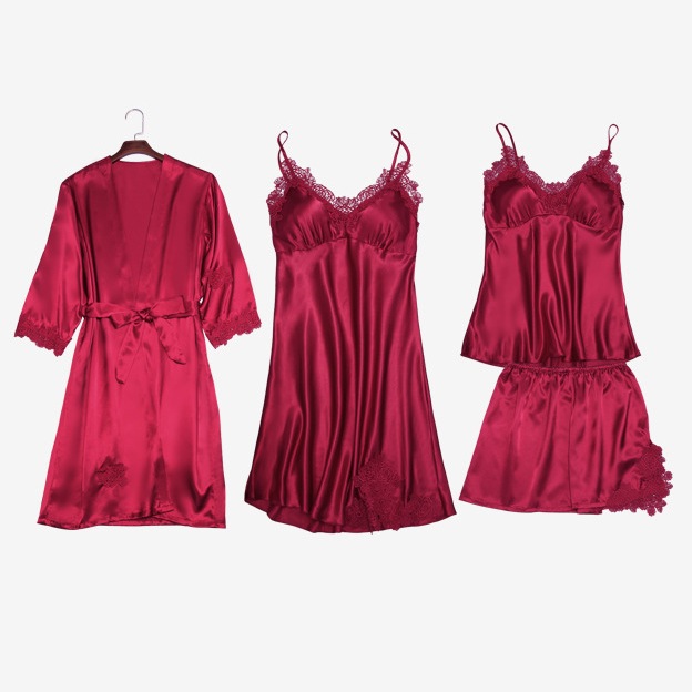 韓国ファッション 女性シルクホームウェアランジェリーサテンパジャマレースパジャマ 部屋着 寝間着