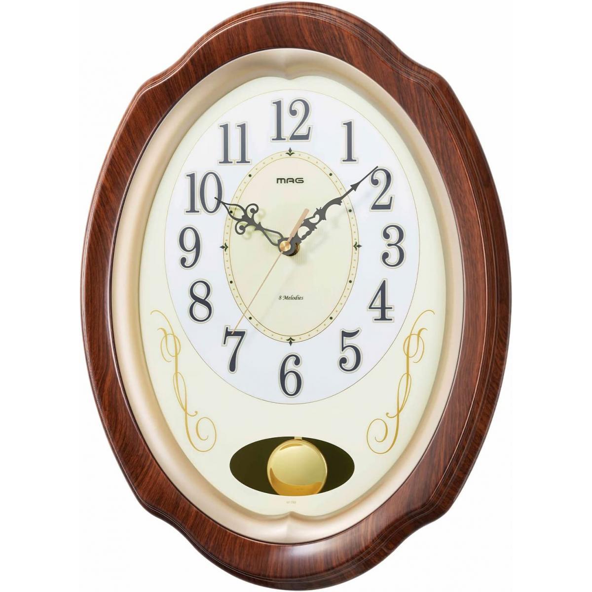 MAG マグ 掛け時計 電波時計 振り子 我が家の演奏会 メロディ 秒針停止機能 時報付き ブラウン W-788BR-Z メロディ8曲 音量無段階調整