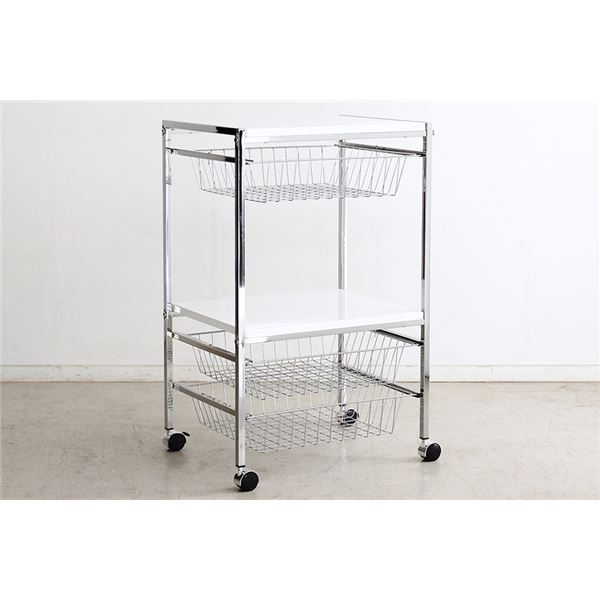 サイドワゴン/サイドチェスト 幅49cm ホワイト スチール キャスター ストッパー付き ファイン 組立品 リビング