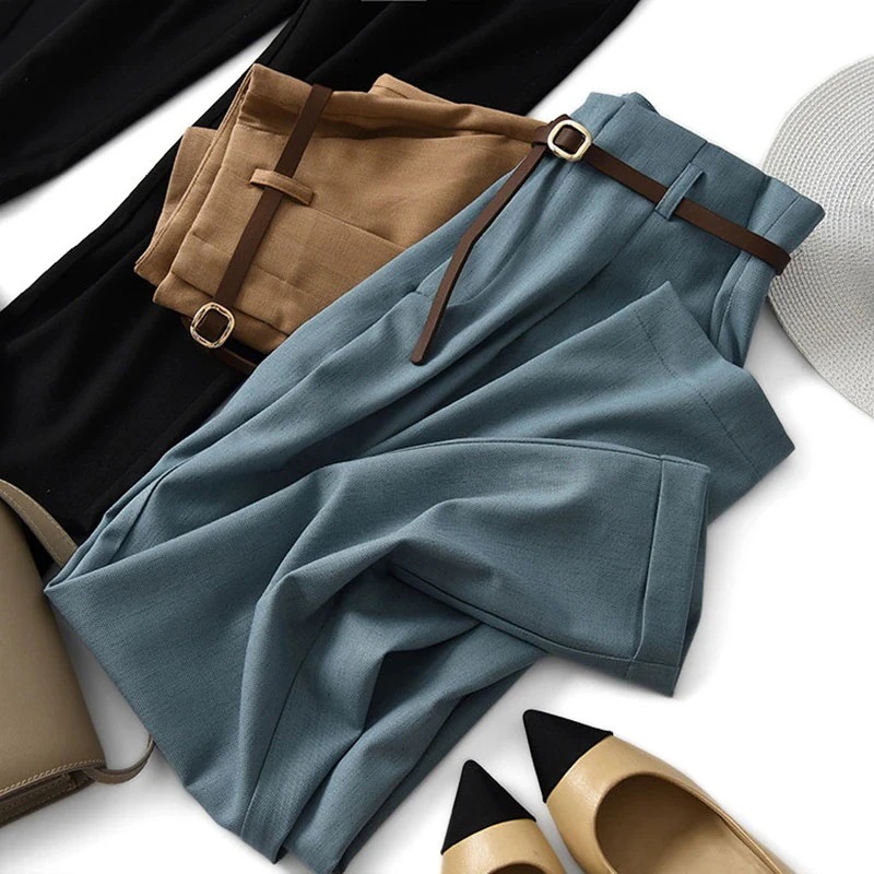 スラックスパンツ 黒スラックス レディース 通勤 九分丈 ハイウェストボト ストレートズボン