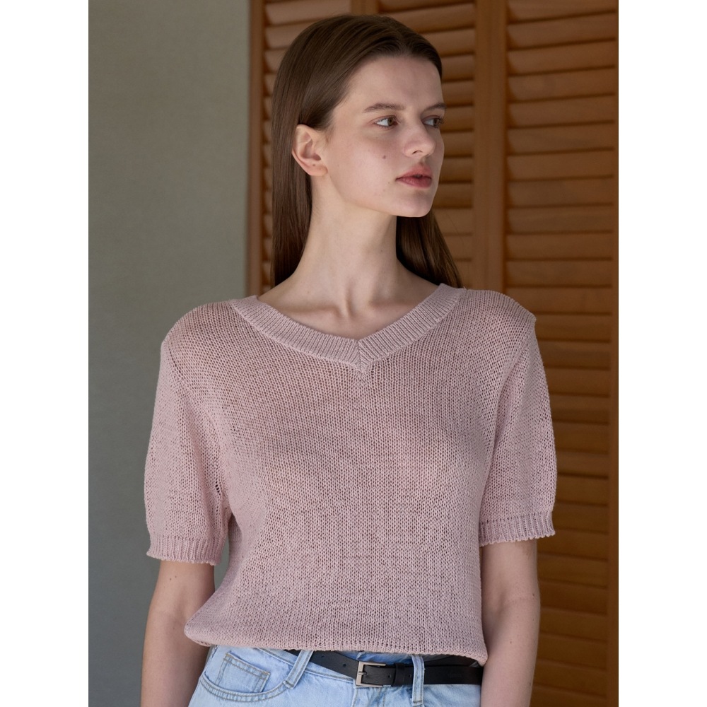 アムールモイエールコットン Vネックニットインディーピンク amr1872