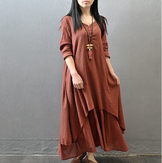 1720.リネンマキシ丈ワンピース（ワインレッド）2019 春夏 sale 春夏 sale カジュアル 通学 女子会 ランチ カフェ 森ガール