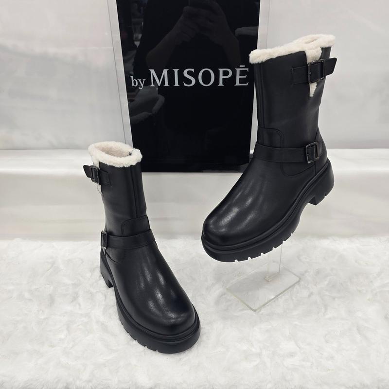 By 女性 ファー裏地 バックル ブーツ 612HT446FS003 BLACK 1 JJ