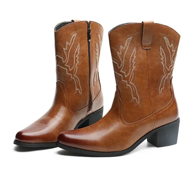 Mens Cowboy Boots Fashion Pu Western Boots Men Western Mid Calf Boots Male Leather Boots