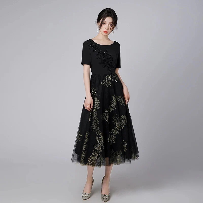 【縁夢】 黒 イブニングドレス 半袖 演出 ワンピース パーティードレス キャバ 着痩せ 大人 同窓会 披露宴 卒業式 結婚式 演奏会 ウェディング 二次会 発表会 メガ割30%までに制限